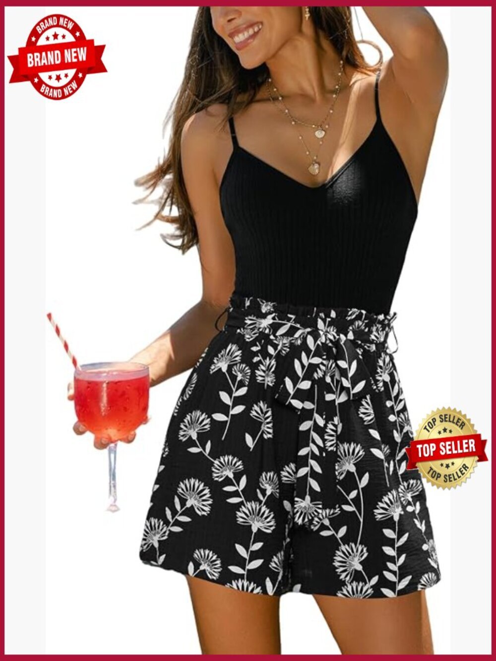 Women's Romper Floral Ribbed Knit Cami Top Waist Short Tie Belt Summer Beach